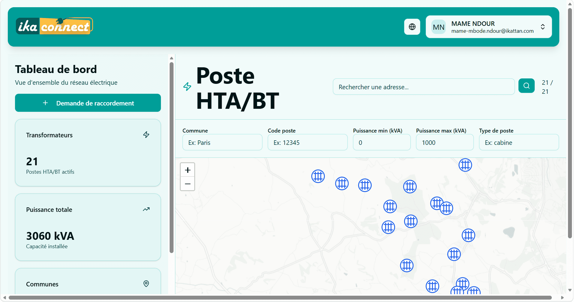 Ikaconnect — connection dashboard